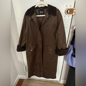 ZARA wax effect trench coat with corduroy details